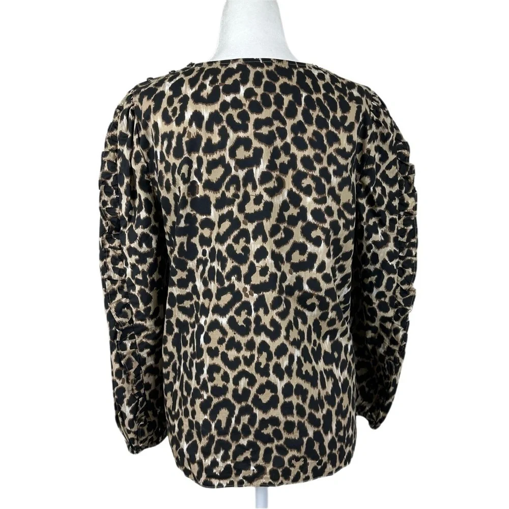 NWT J. Crew Leopard Ruffle Long Sleeve Top